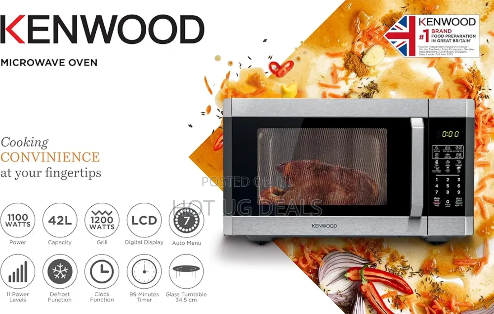 Kenwood 42l Capacity Microwave With Grill 1100w 11power Levels Defrost