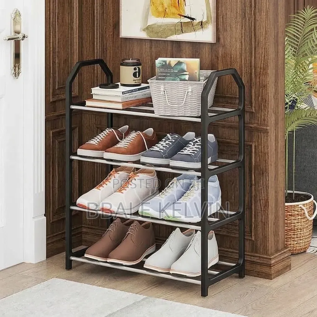 8 Pairs Metallic Shoe Rack Black