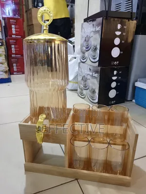 7-piece Ribbed Glass Beverage Dispenser Set.
