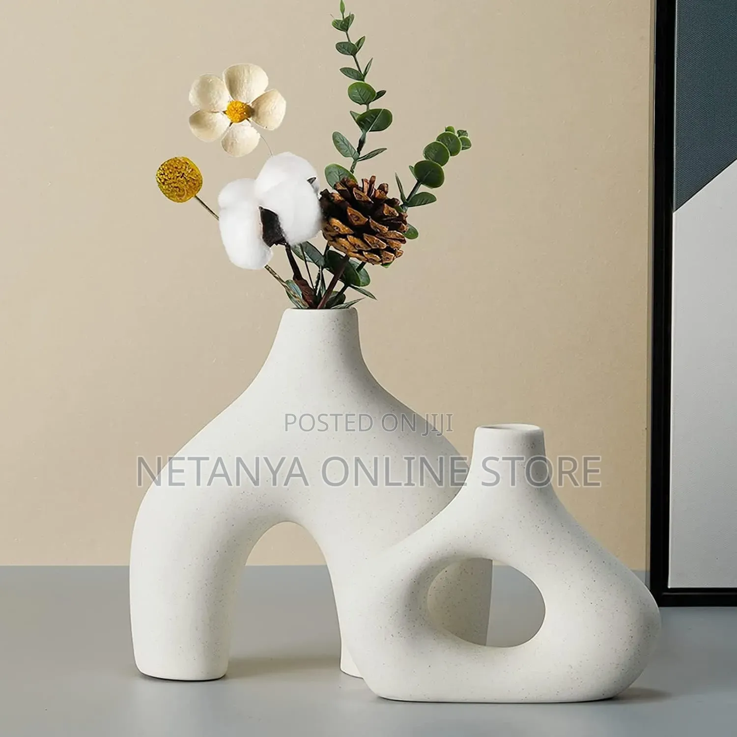 White Ceramic Vase Set of 2