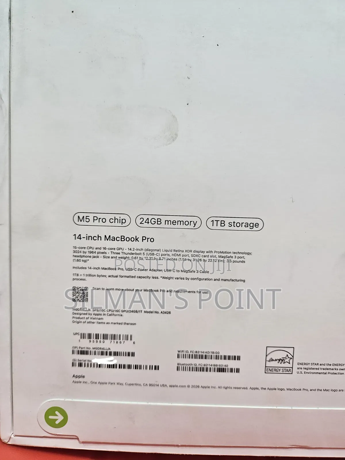 New Laptop Apple MacBook Pro 24GB Apple M5 Pro SSD 1T