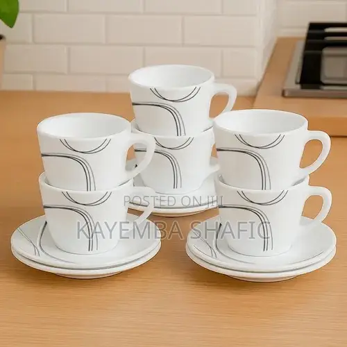 Modern 12-Piece Opalware Tea Coffee Cup and Saucer Set