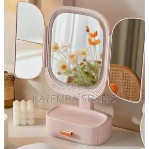 Rechargeable Led Trifold Makeup Mirror With Storage Drawer