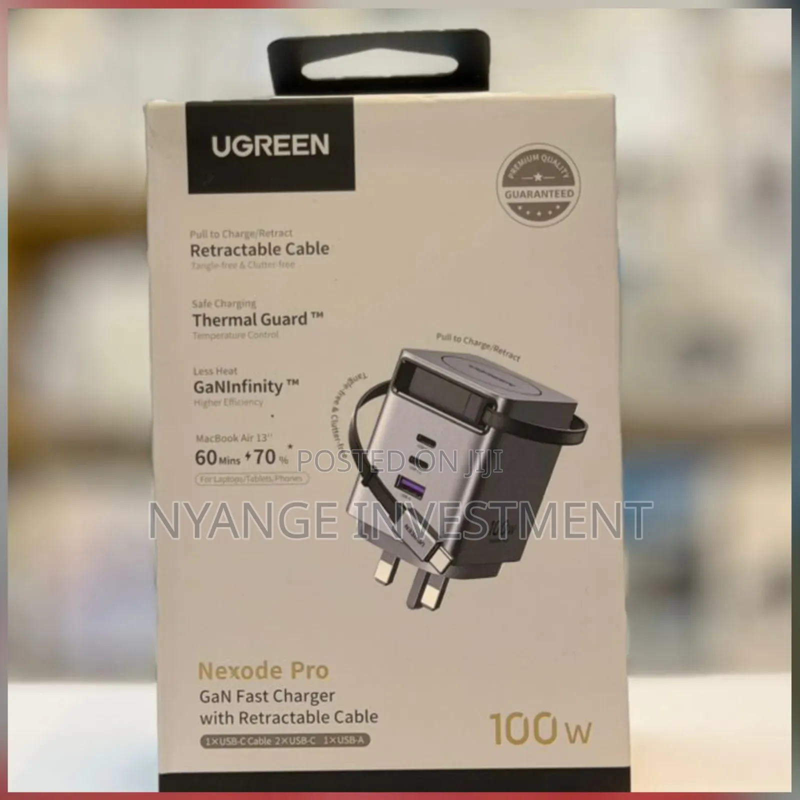 Ugreen Nexode Pro 100w Gan Fast Charger 75cm Retractable Usb-C Cable.