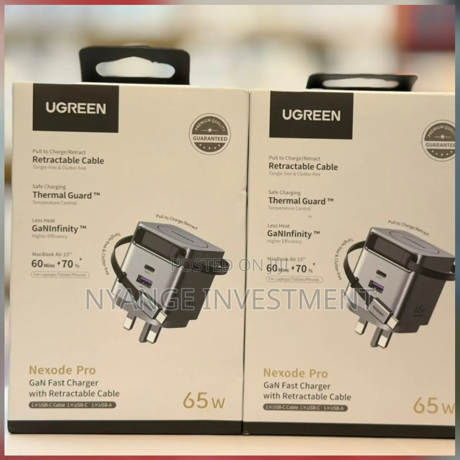 Ugreen Nexode Pro 65w Gan Fast Chargers , Built-in Retractable Cables.