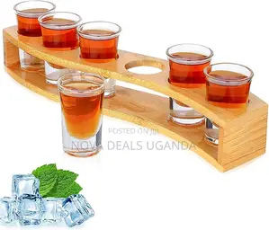 Multifunction Shot Glasses Set Holder Serving Board Organiser 6 Holes