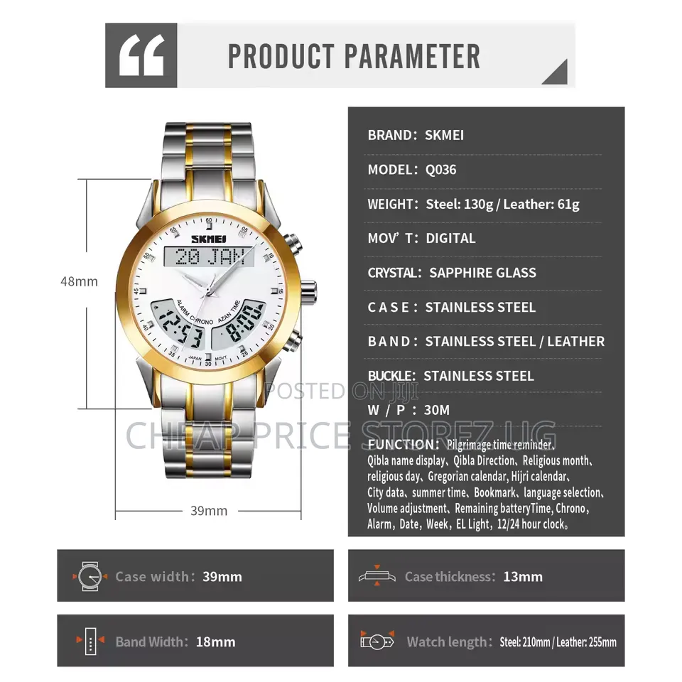 Skmei 2381 Arabic Islamic Qibla Jam Tangan Saat Wrist Watch ,