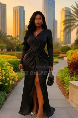 Classic Black Slit Party Dress