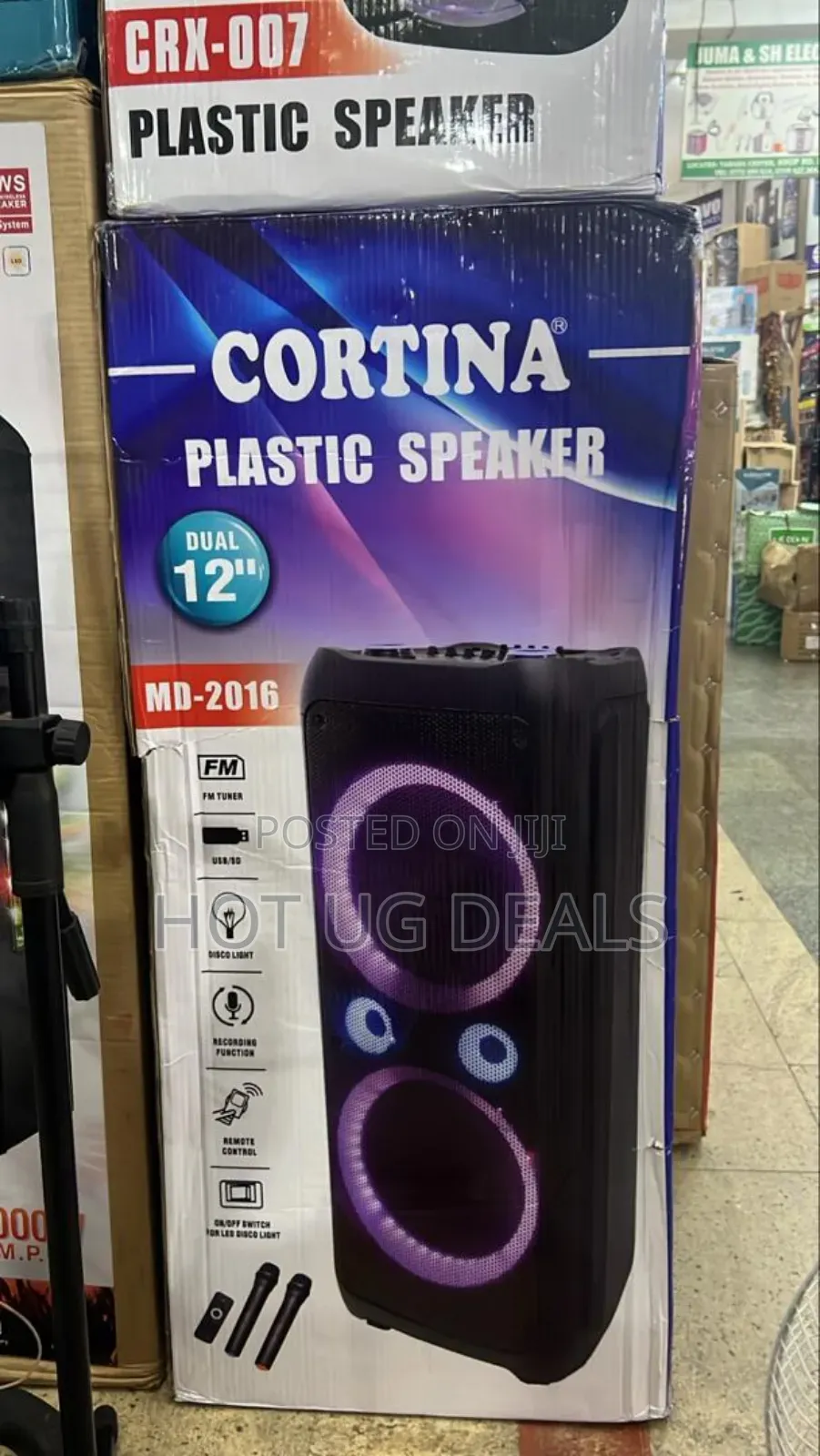 Cortina Dual 12-Inch Plastic Speaker, Model Md-2016. With Microphones