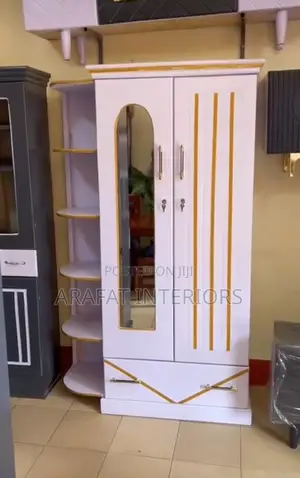 White Gold 2-Door Wardrobe With Mirror, Drawer Corner Shelf Unit