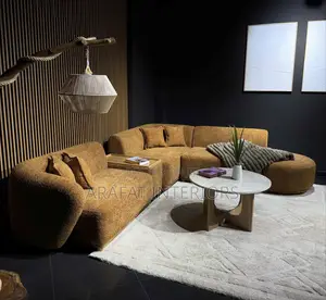 Large Curved/Modular Sectional With Soft, Textured Bouclé Upholstery