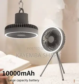 3-in-1 Portable Rechargeable Camping Tripod Fan With Led Light
