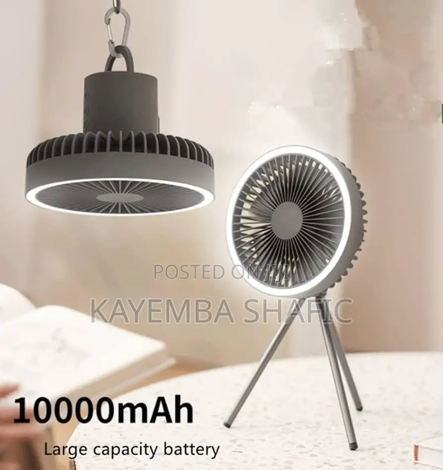 3-in-1 Portable Rechargeable Camping Tripod Fan With Led Light
