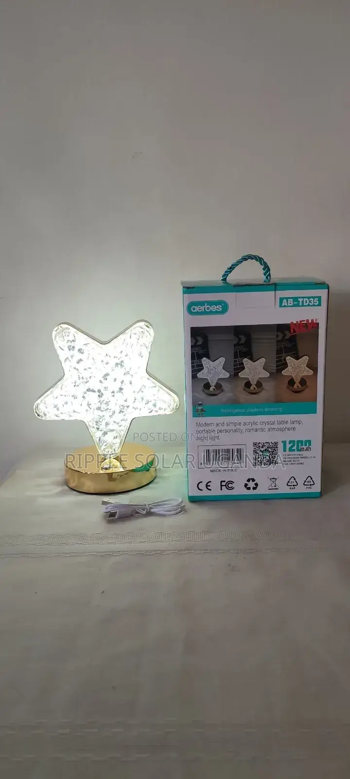 Aerbes Ab-Td35 Led Table Lamp Rechargeable Star Crystal Night Light