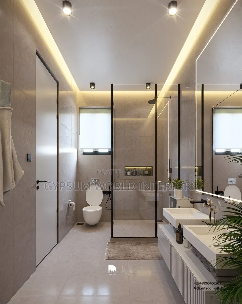 Ceiling Design Gypsum and Lights Bathroom
