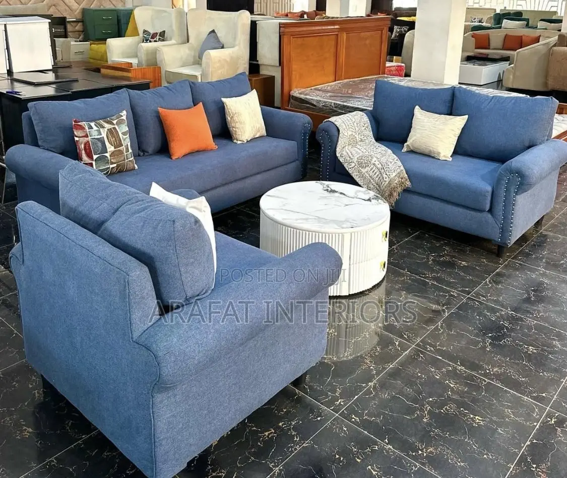 Blue Rolled Arm Sofa Set - Sofa, Loveseat Armchair