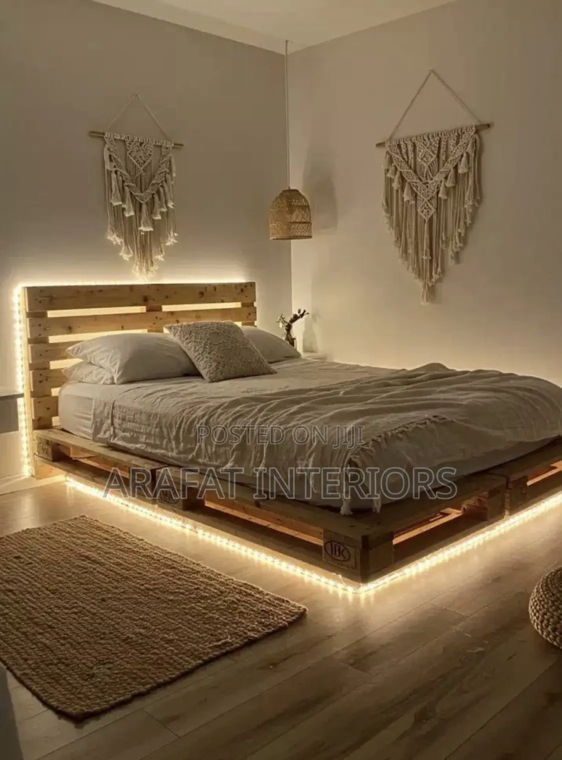 Rustic Wooden Pallet Bed With Led Strip Lights