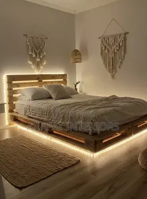 Rustic Wooden Pallet Bed With Led Strip Lights