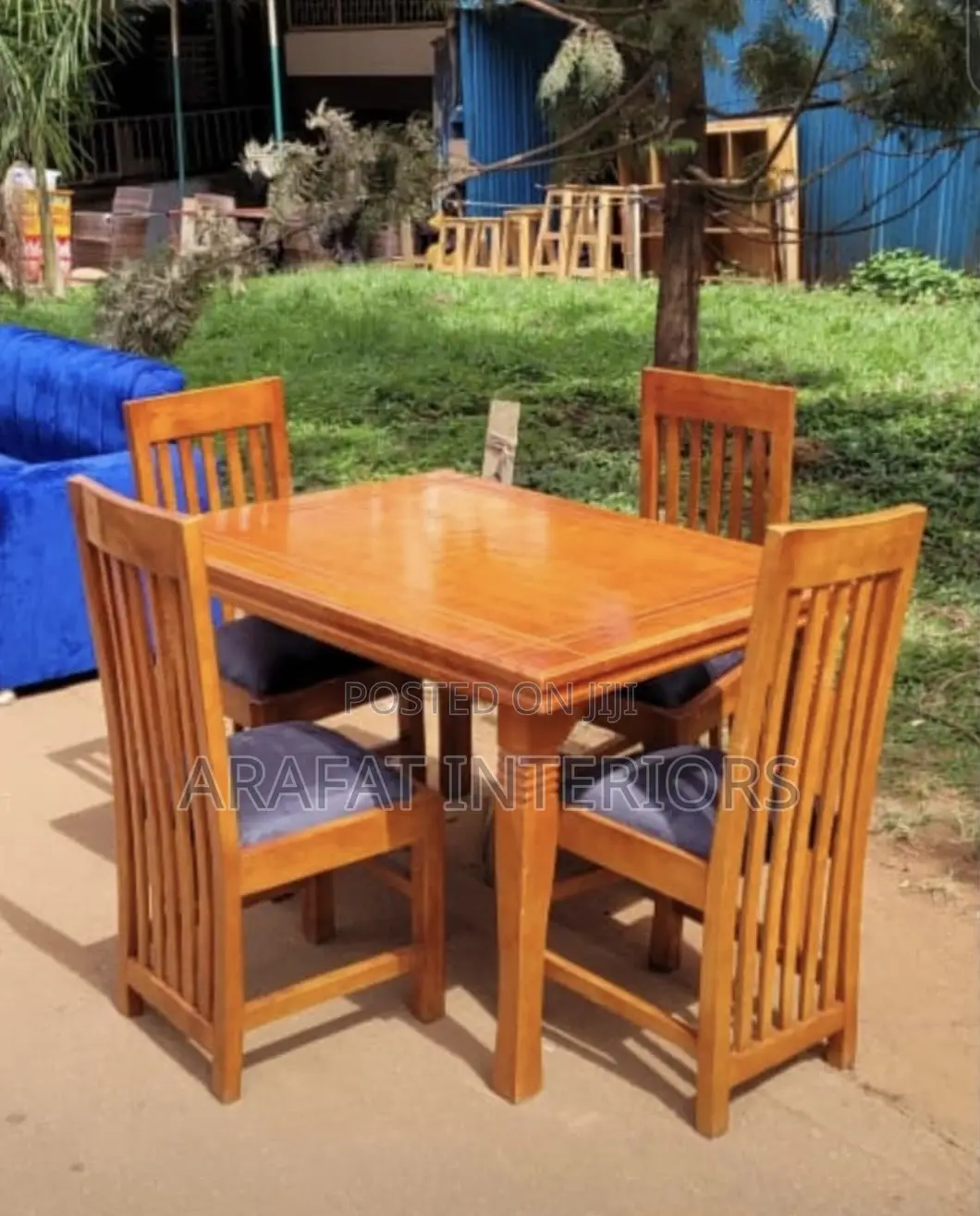 Solid Wood 4-Seater Dining Table Set With Cushioned Chairs