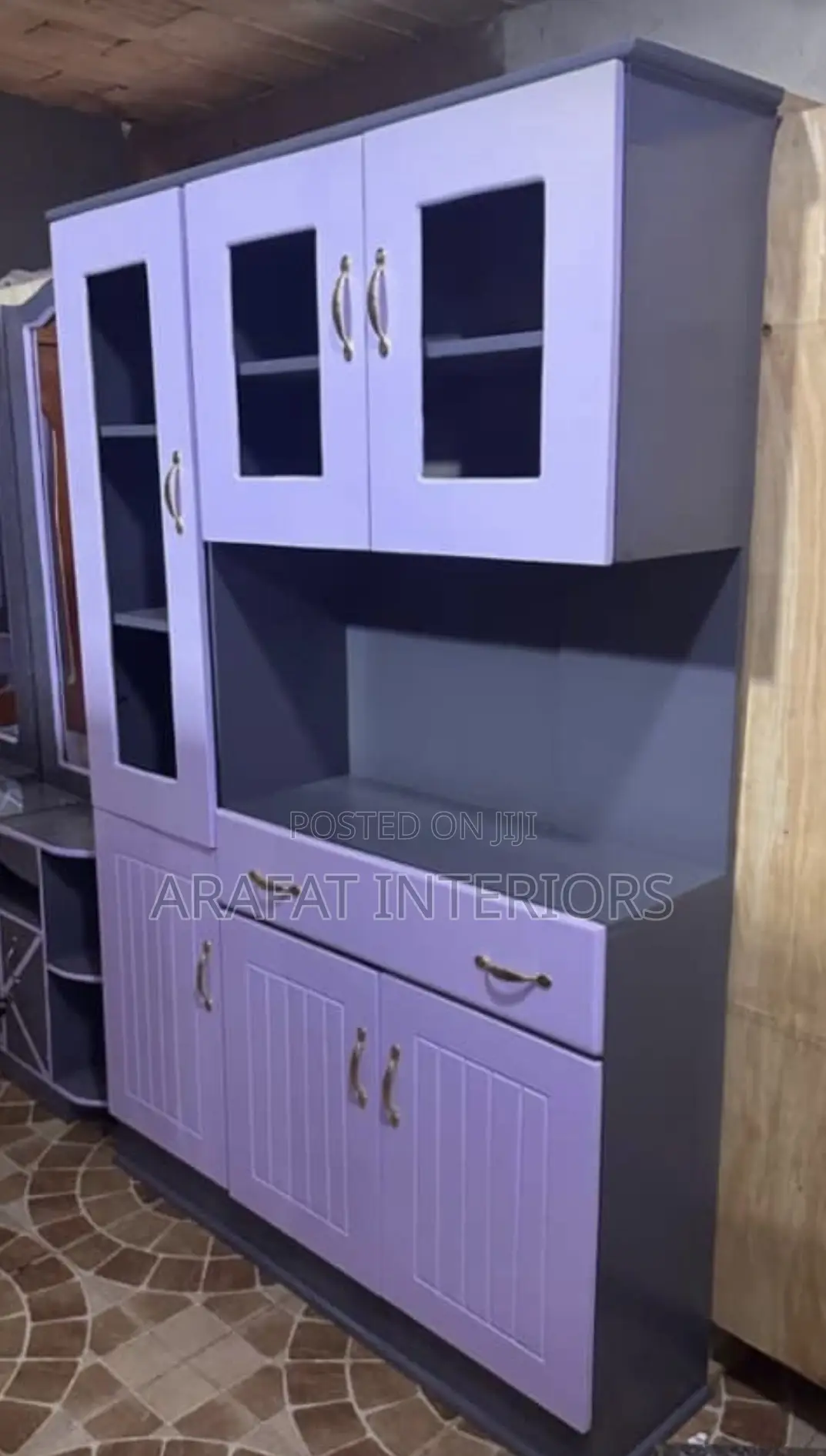Lilac Purple Kitchen Hutch With Glass Display Cabinets