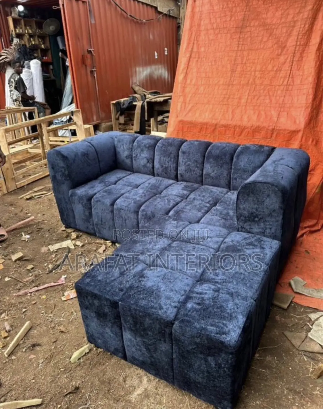 Contemporary Channel Tufted Blue Sofa