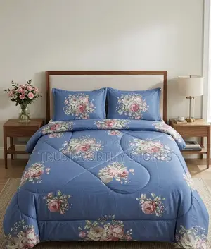 4x6 and 5x6 Blue Floral Duvet With 2 Pillowcases and 1 Bedsheet