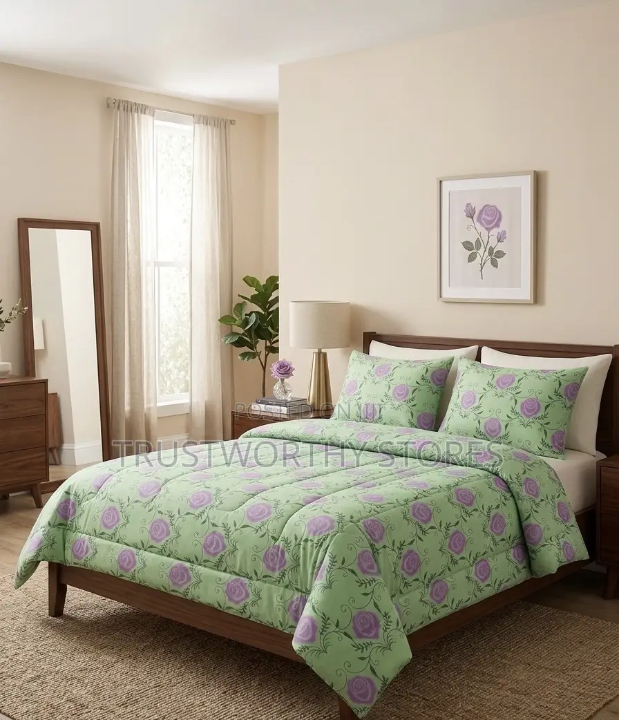Green With Purple Bedcover (4pc)