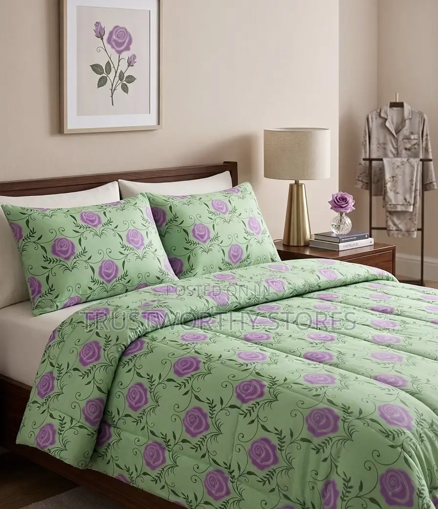 Green With Purple Bedcover (4pc)