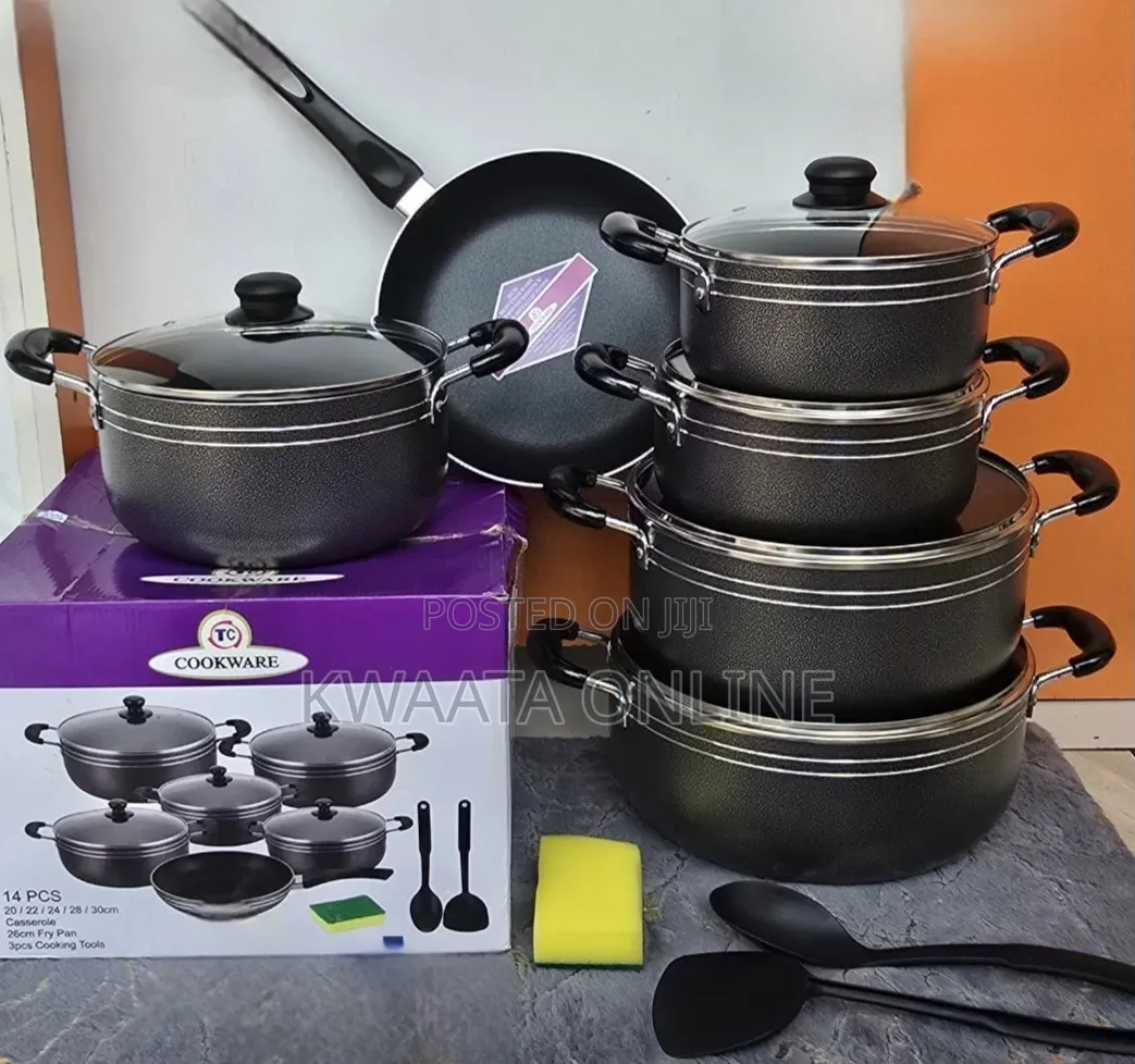6 Pc- Non Stick Cookware Pans Saucepans With Covers- Black