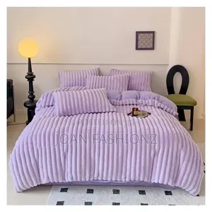 4pc Coral Velvet Duvet Set With 1 Bed Sheet Two Pillow Cases-Purple