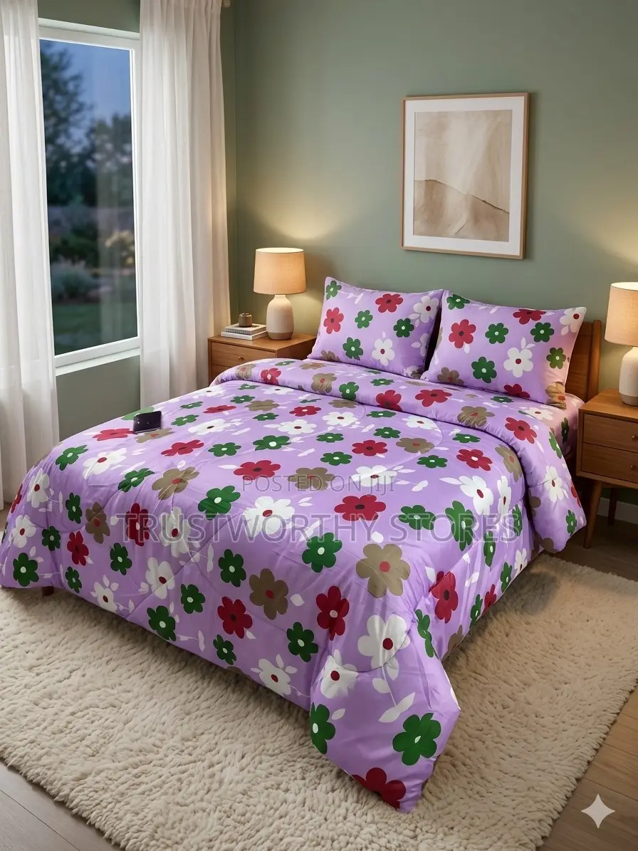 Purple Bedcover 2 Pillowcases, 1 Bedsheet and 1 Duvet Size (4x6, 5x6)