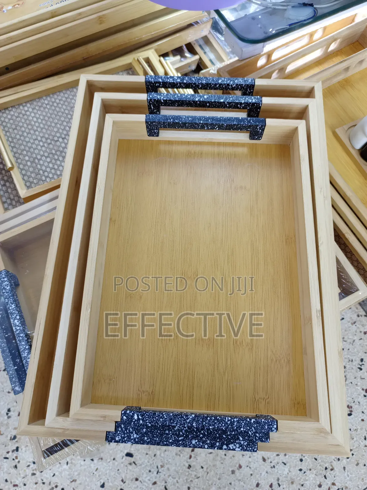 3-in-1 Rectangular Nesting Bamboo Serving Tray Set.