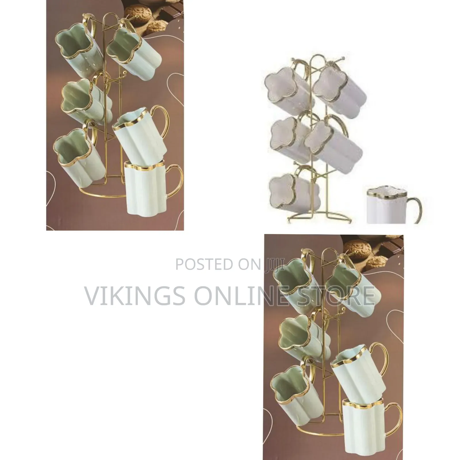 6 Piece Pumpkin Ceramic Cups Mugs Set With Golden Handle and Stainless