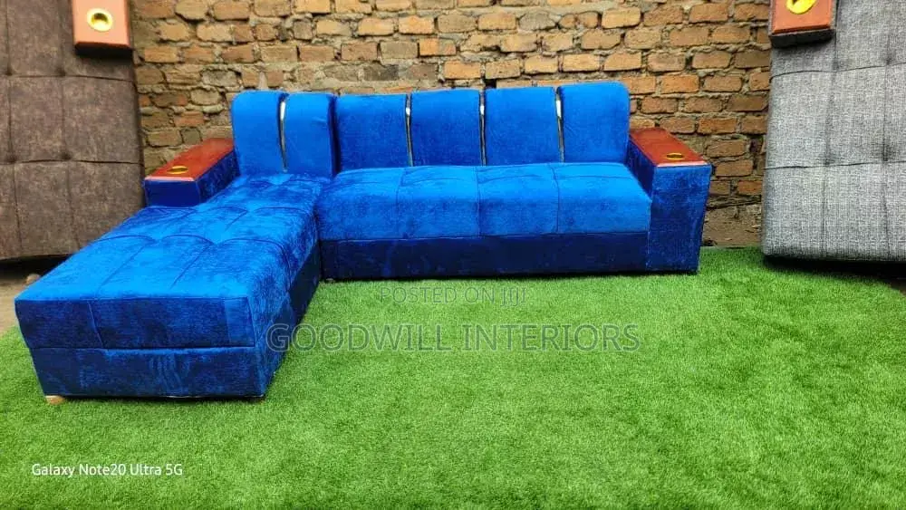 Light Blue L Sofa Set