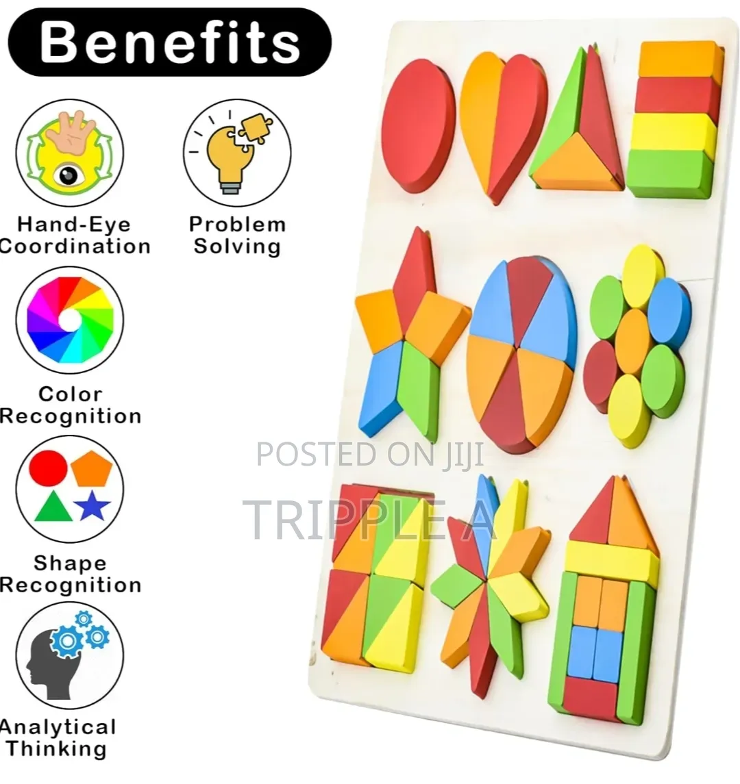 10 in 1 Wooden Kids Educational Colorful Square Tangram Game