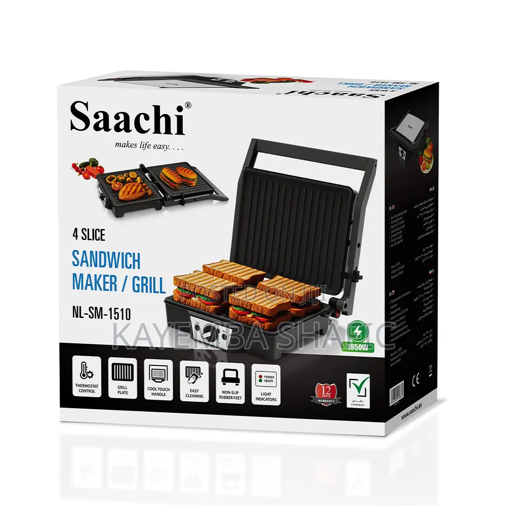 Saachi 4-Slice Sandwich Maker Contact Grill (1950w) – Brand New