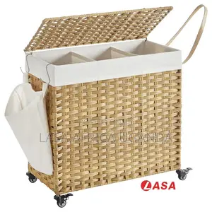 Lasa 140l Laundry Hamper 3 Compartment Lid Wheels