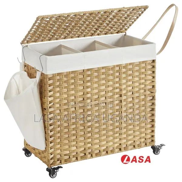 Lasa 140l Laundry Hamper 3 Compartment Lid Wheels