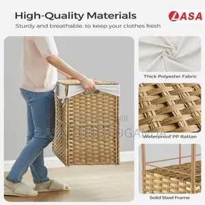 Lasa 140l Laundry Hamper 3 Compartment Lid Wheels