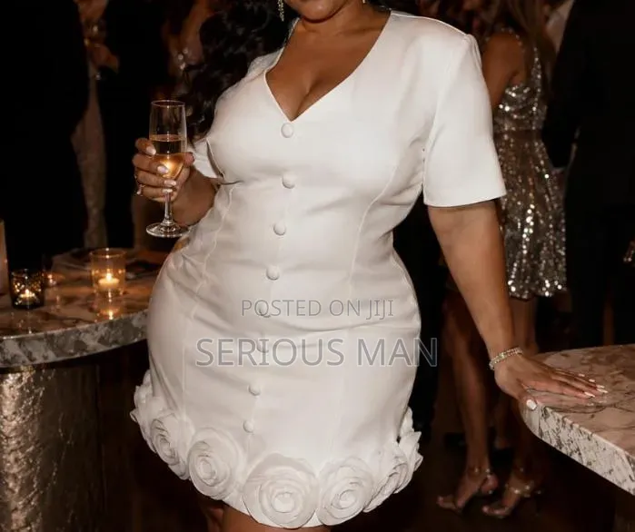 Ferdy v-Neck Flower Mini Dress in White