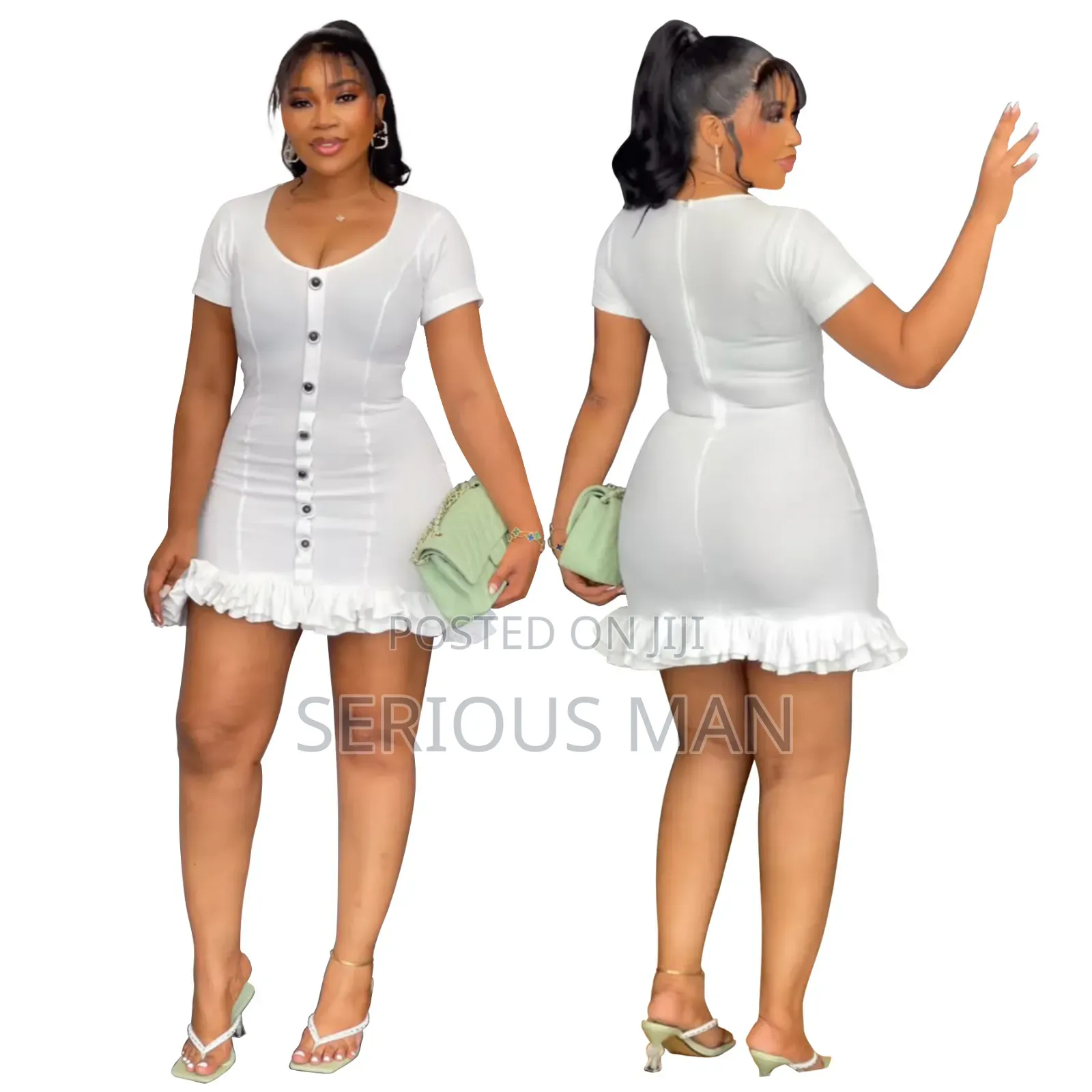 Ferdy v-Neck Flower Mini Dress in White