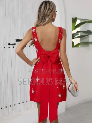 Crystal Bow Detail Backless a-Line Dress