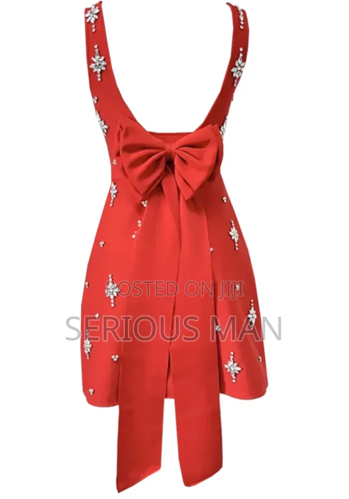 Crystal Bow Detail Backless a-Line Dress