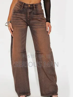 Y2k-Inspired Tinted Brown Wide-Leg Baggy Denim Jeans.