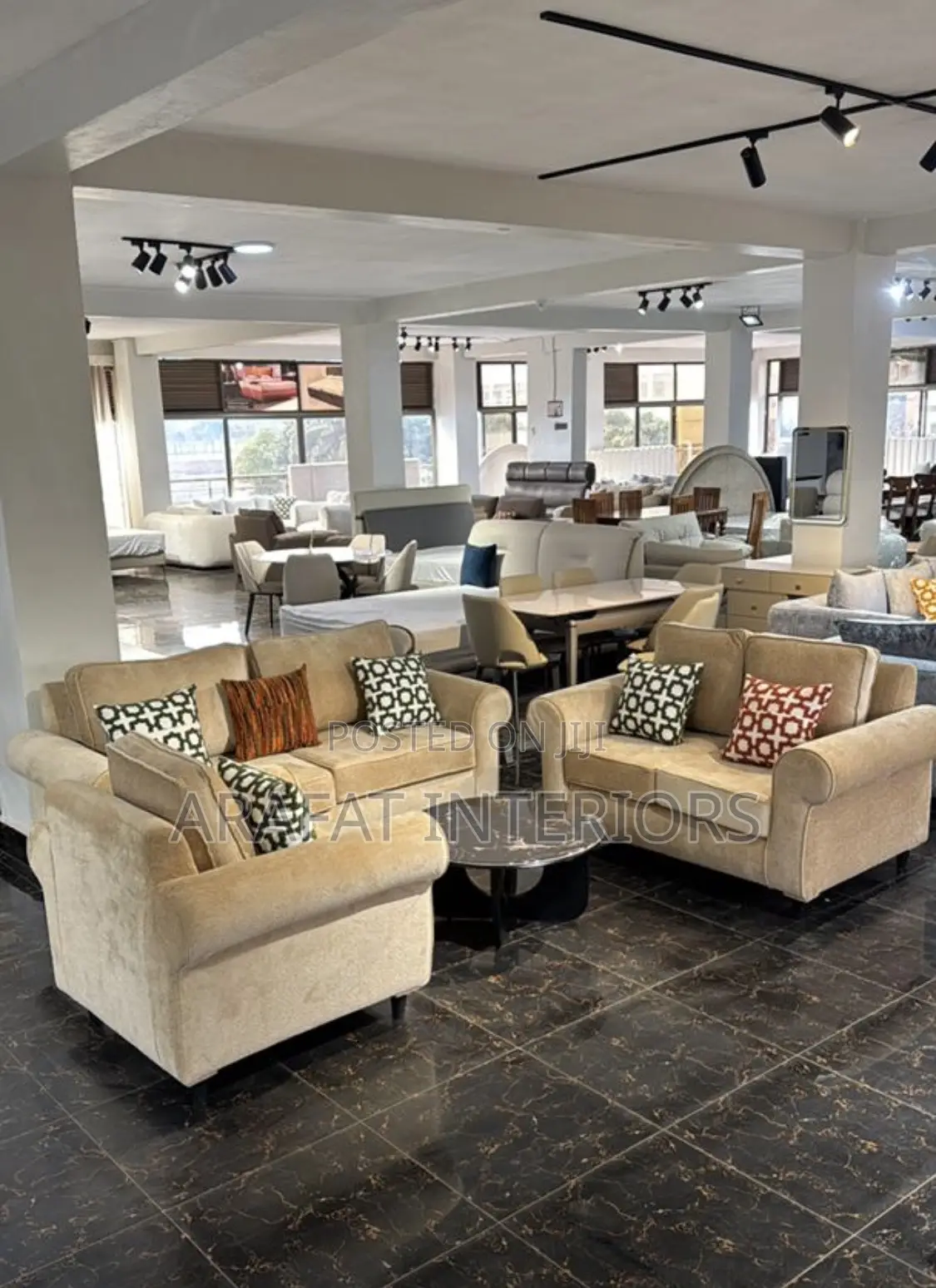 White Sectional Living Room Display — Luxurious Sofa