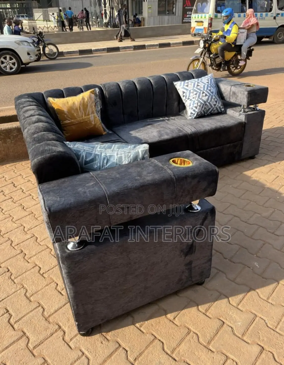 Black Grey Sectional Sofa With Storage Arms
