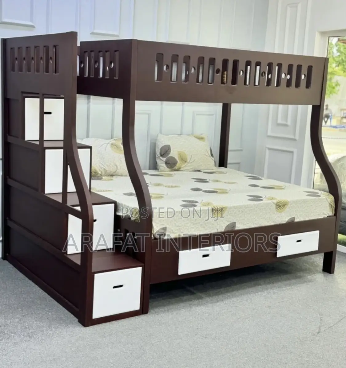 Modern Dark Wood Bunk Bed With Storage Stairs Drawers