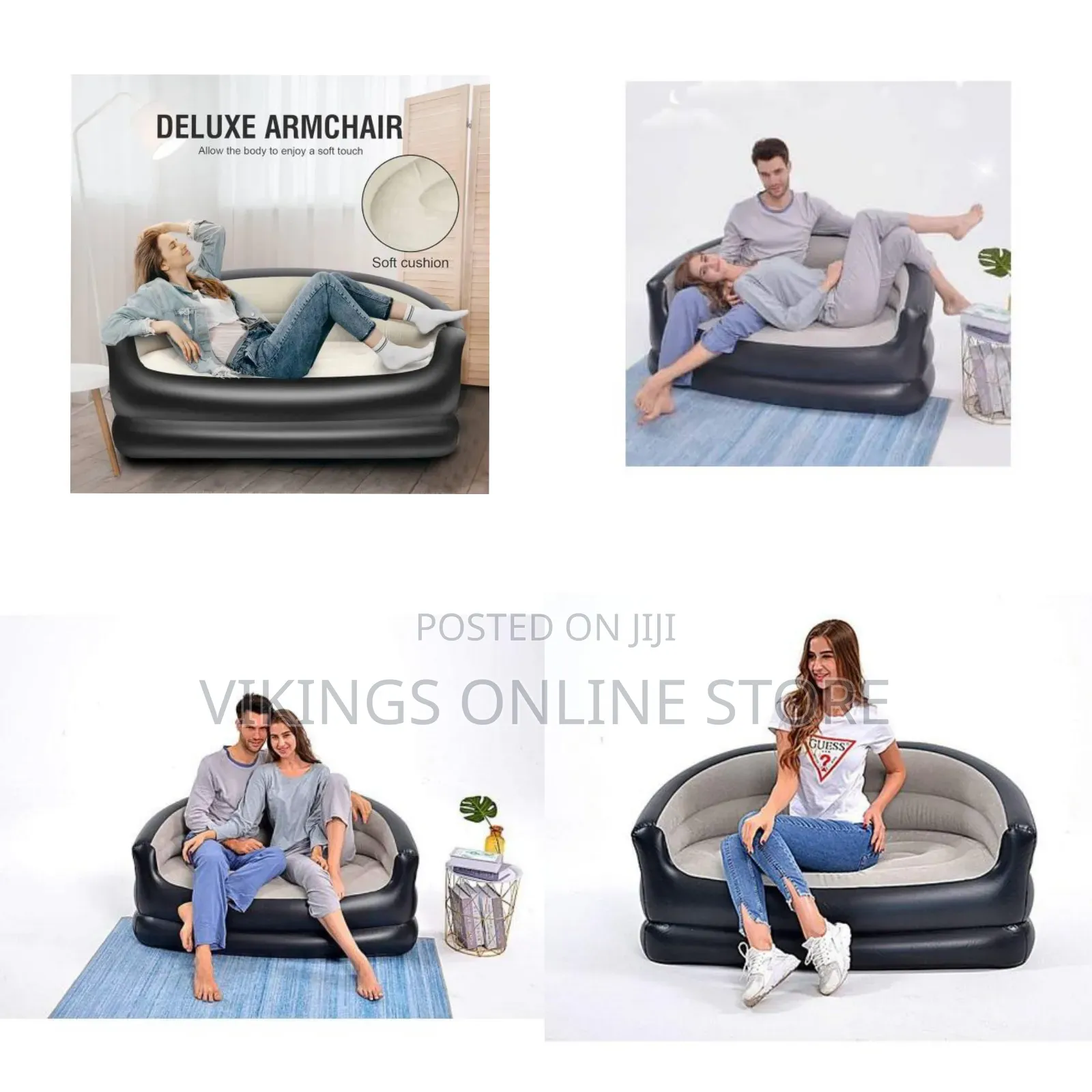 Folding Portable Inflatable Double Sofa, Lazy Flocking Two-Seater Nap