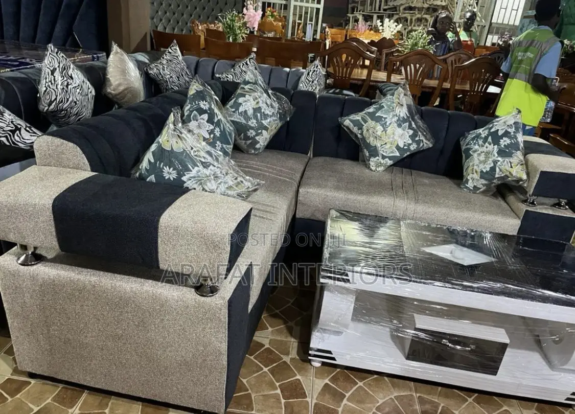 Modern Beige Black L-Sectional Sofa Set