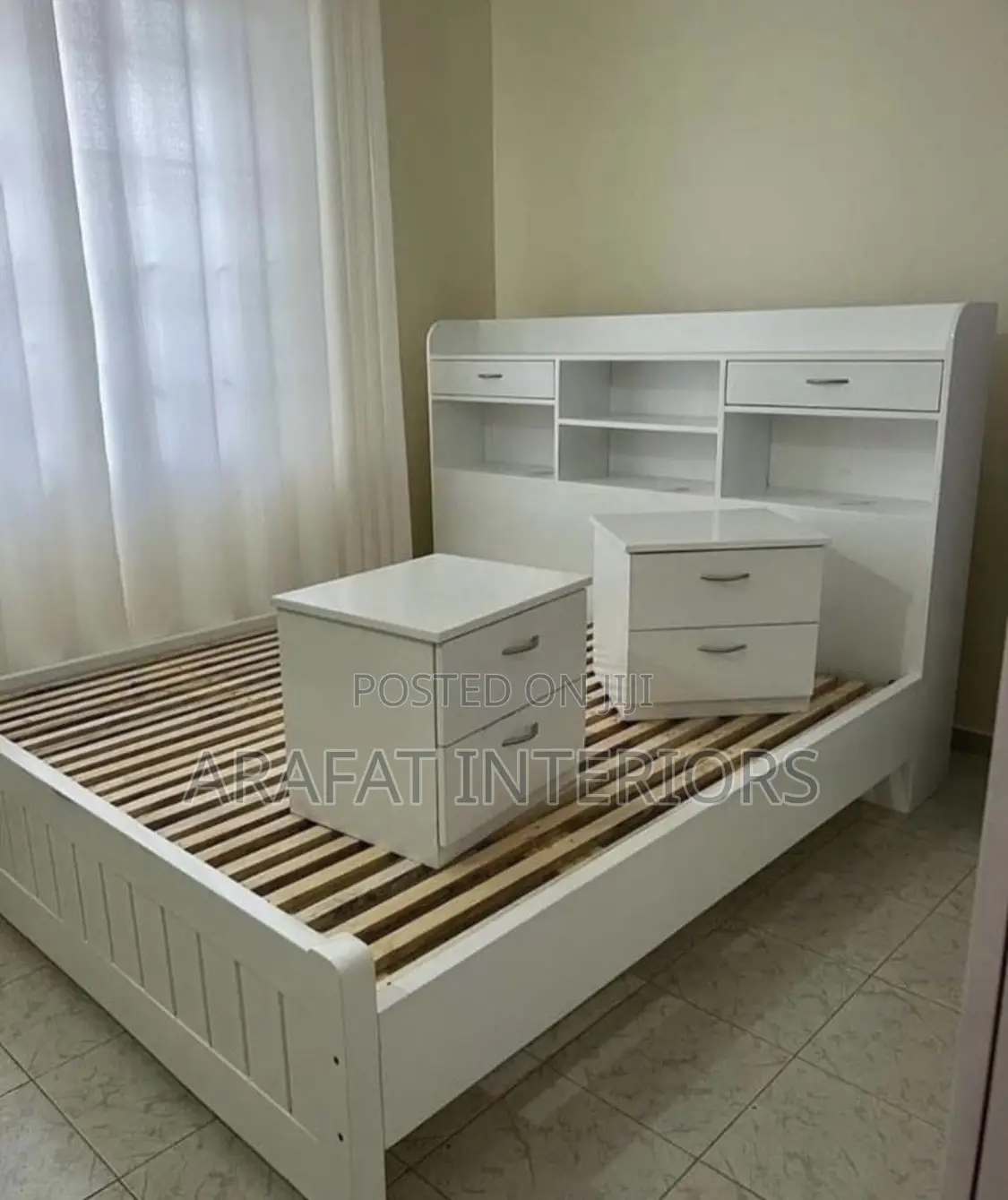 Modern White Storage Bed With Headboard Shelves Nightstands